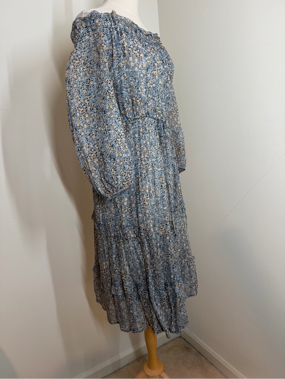 Anthropologie Kira Off-the-Shoulder-SZ 6-Blue Shimmer Peasant Dress Stretchy$198 - Picture 9 of 14